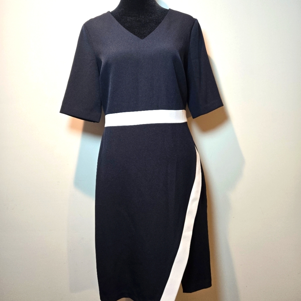 Liz Claiborne Dress 4 Classic Style Navy & White Classic Midi